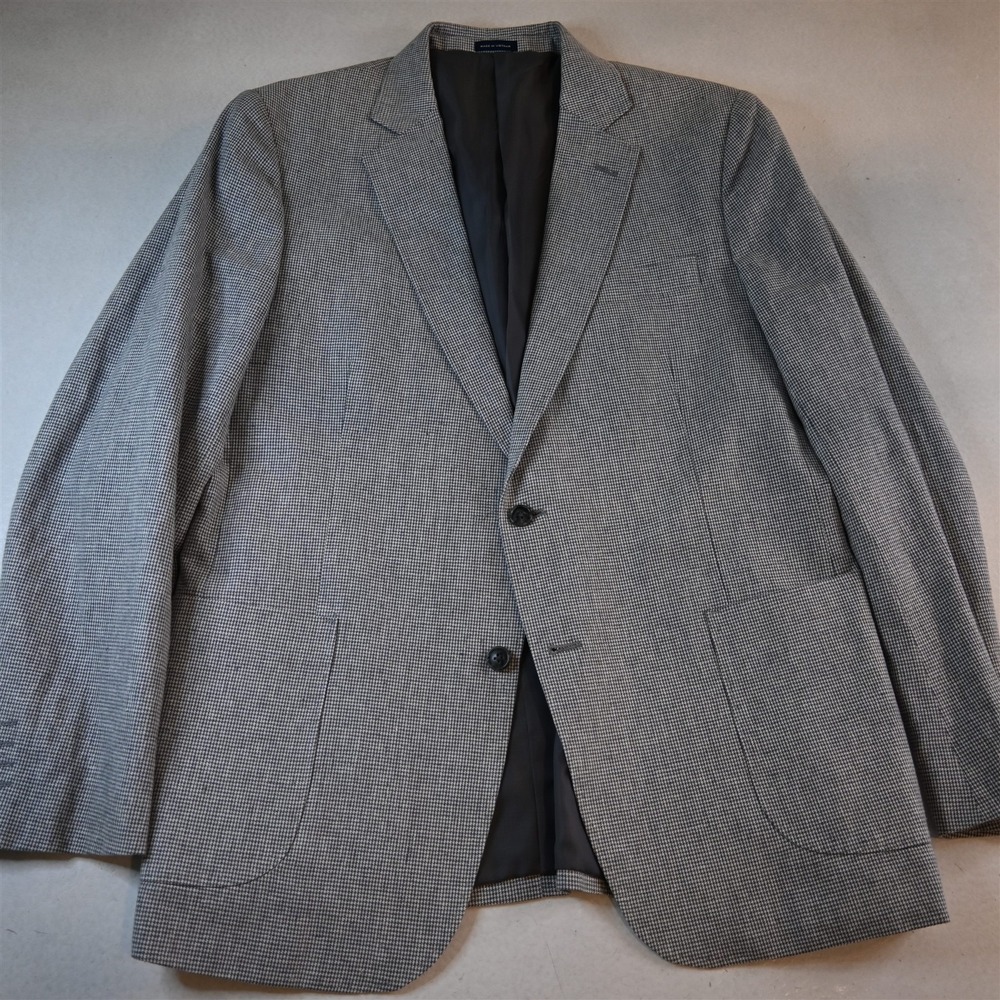 NEW Stafford 44R Gray Houndstooth Linen Classic Mens Blazer Jacket Sport Coat